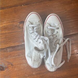 Classic Canvas High-Top Sneakers in Off-White with Red Trim